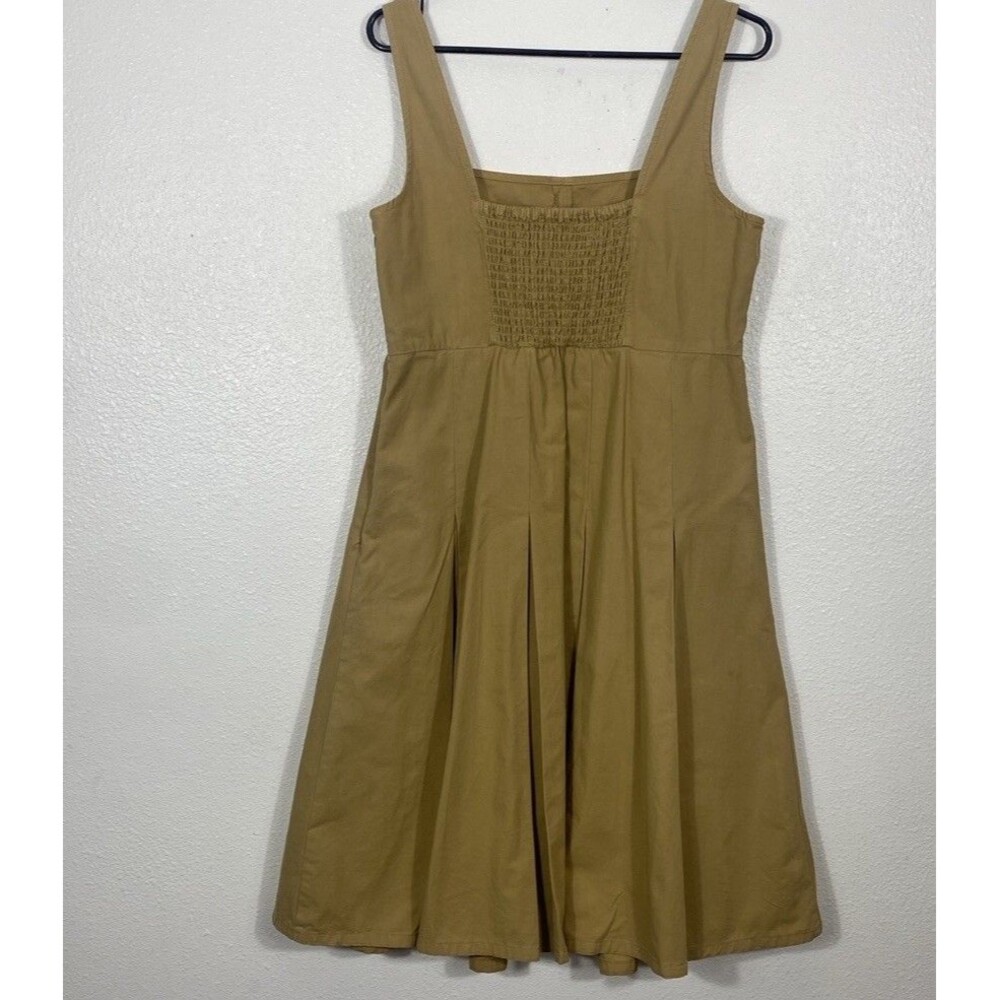 J.CREW Beige Pleated Smocked Square Neck A-Line Cotton Knee Dress Size 10 - Picture 8 of 15